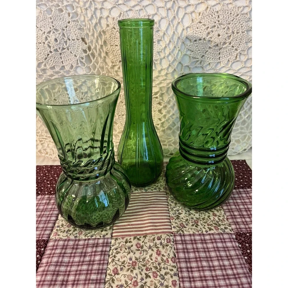 Emerald Green Glass Vase Set 3 Pieces Wedding Vases